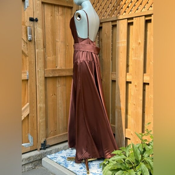 🆕 BRONX & BANCO 🧿 NWOT Leo Chocolate Brown Silk-Blend Maxi Dress, Sz L US 8 - Picture 8 of 16